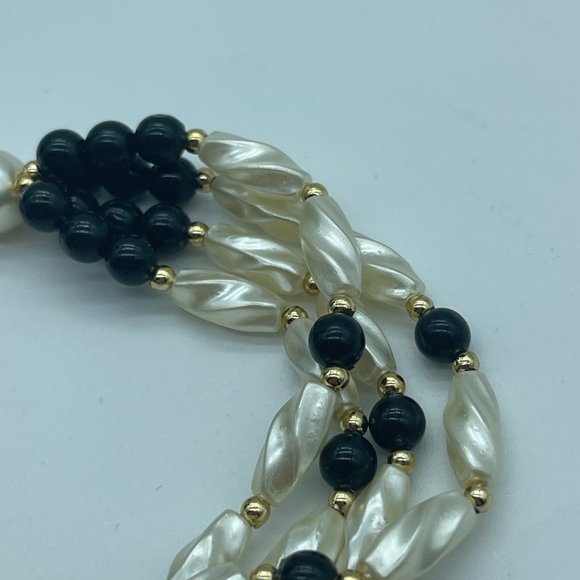 Beaded Bracelet Black Pearl White Gold Costume Jewelry - Picture 2 of 7